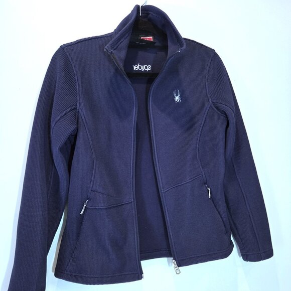 Spyder Blue Knit Fleece Jacket Size M - Picture 2 of 5